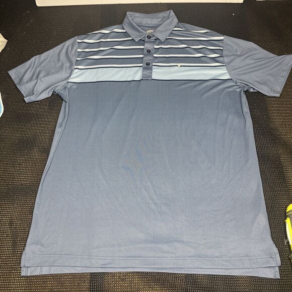 Callaway Swing Tech Polo Shirt Mens L Blue Geometric OptI Dri Short‎ Sleeve Golf - Picture 1 of 6